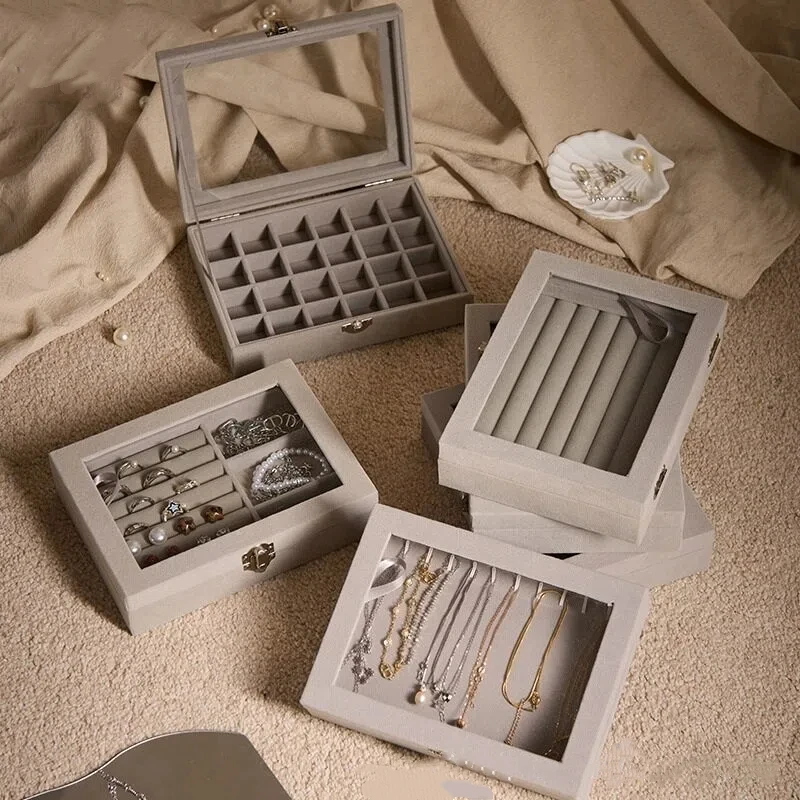 

1pcs Double Layer Storage Box For Men And Women Large Capacity Velvet Leather Jewelry Box Hardware Latch Travel Portable Flip