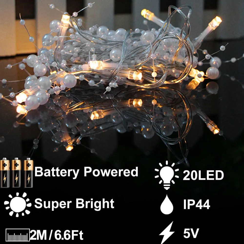 

2-режимные рождественские светодиодные декоративные гирлянды, серебряные ягодные бусины, праздничные рождественские гирлянды для украшения домашней вечеринки