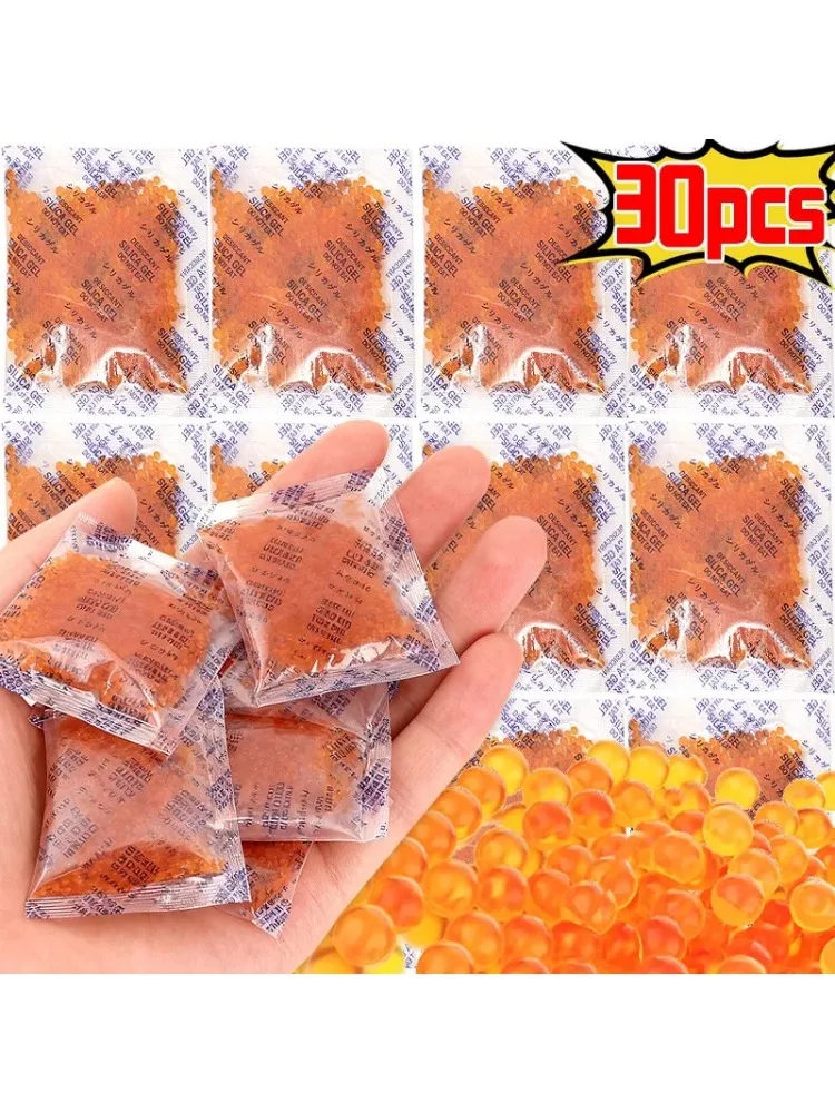 5/30x Feuchtigkeitsabsorber, Silikagel-Trockenmittel, orangefarbener Beutel, Farbwechsel, für Zuhause, Küche, Wohnzimmer, feuchtigkeitsbeständiges Mittel, Schuhtaschen