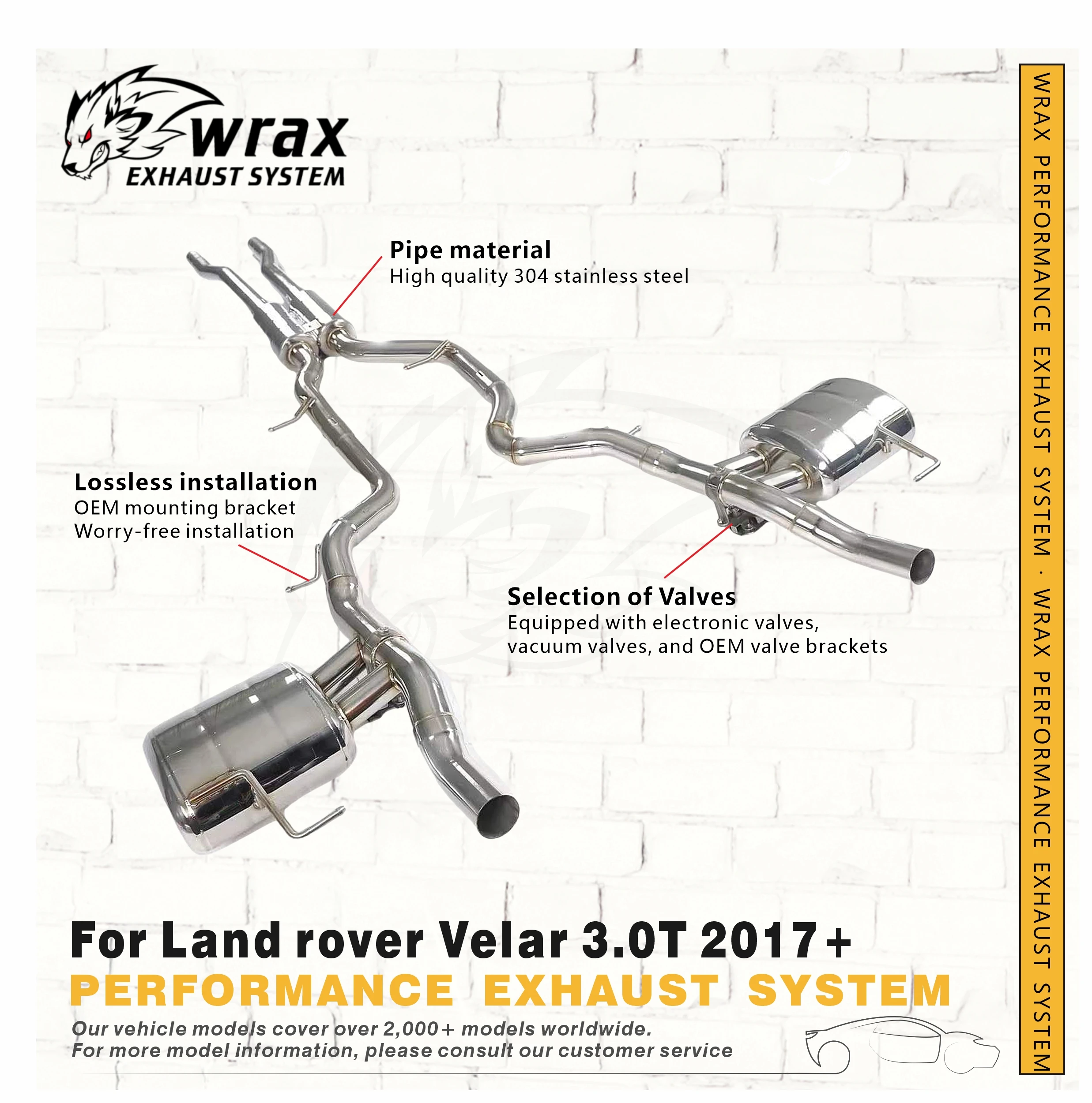 

WRAX Sport SS Valve Catback for Land rover Velar 3.0T 2017+ Performance Exhaust System Plug-and-Play Easy Installation