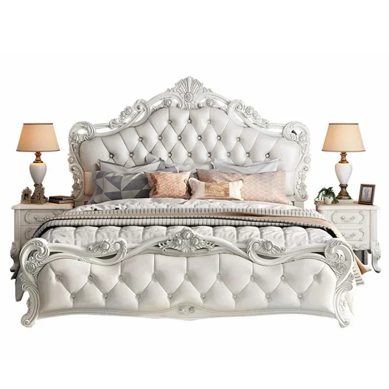 Princess King Size Double Bed Modern Luxury Pretty Superking Comferter Bed Villa White Cama Matrimonial Furniture Home