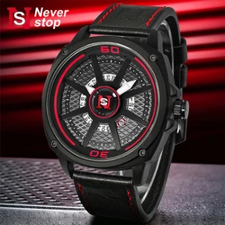 NS Leisure Men's Waterproof Quartz Calendar Watch Black Quality Leather Strap OEM Sport Two Pointers Design Glass Dial