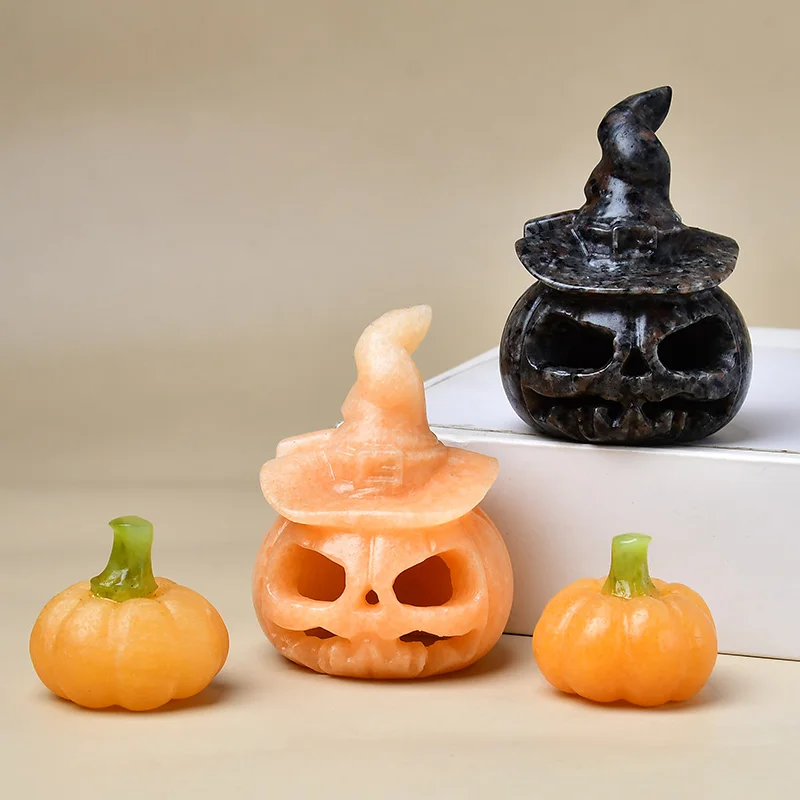 Natürliche, mit Kristallen geschnitzte Kürbisse, Halloween-Dekorationen, einzigartige Kristallgeschenke für Herbstfestkeiten