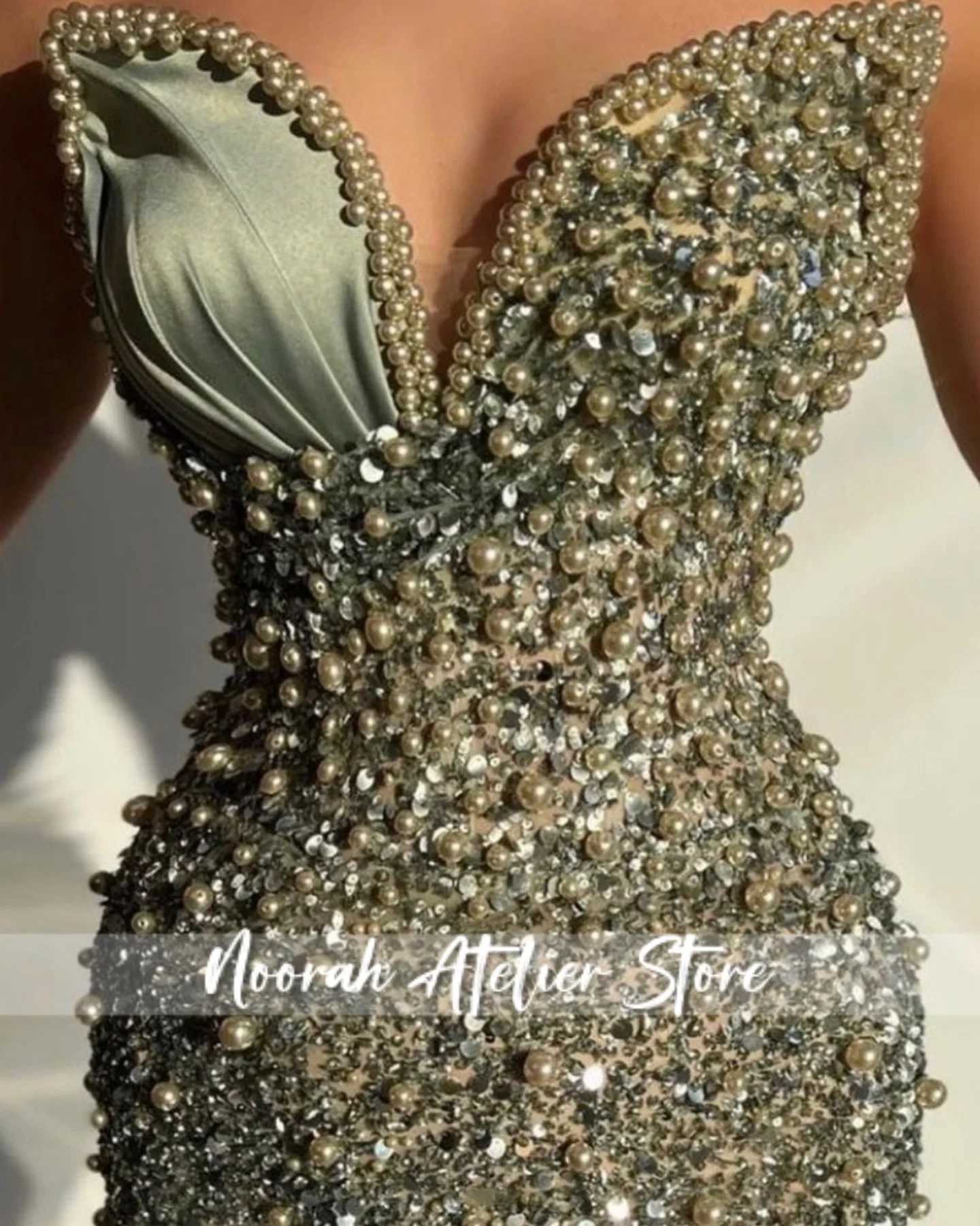 فساتين سهرة نسائية فاخرة على شكل قلب مطرز باللون الأخضر المريمية سباركلي 2025 حورية البحر للنساء دبي فساتين لحضور الحفلات الموسيقية حسب الطلب