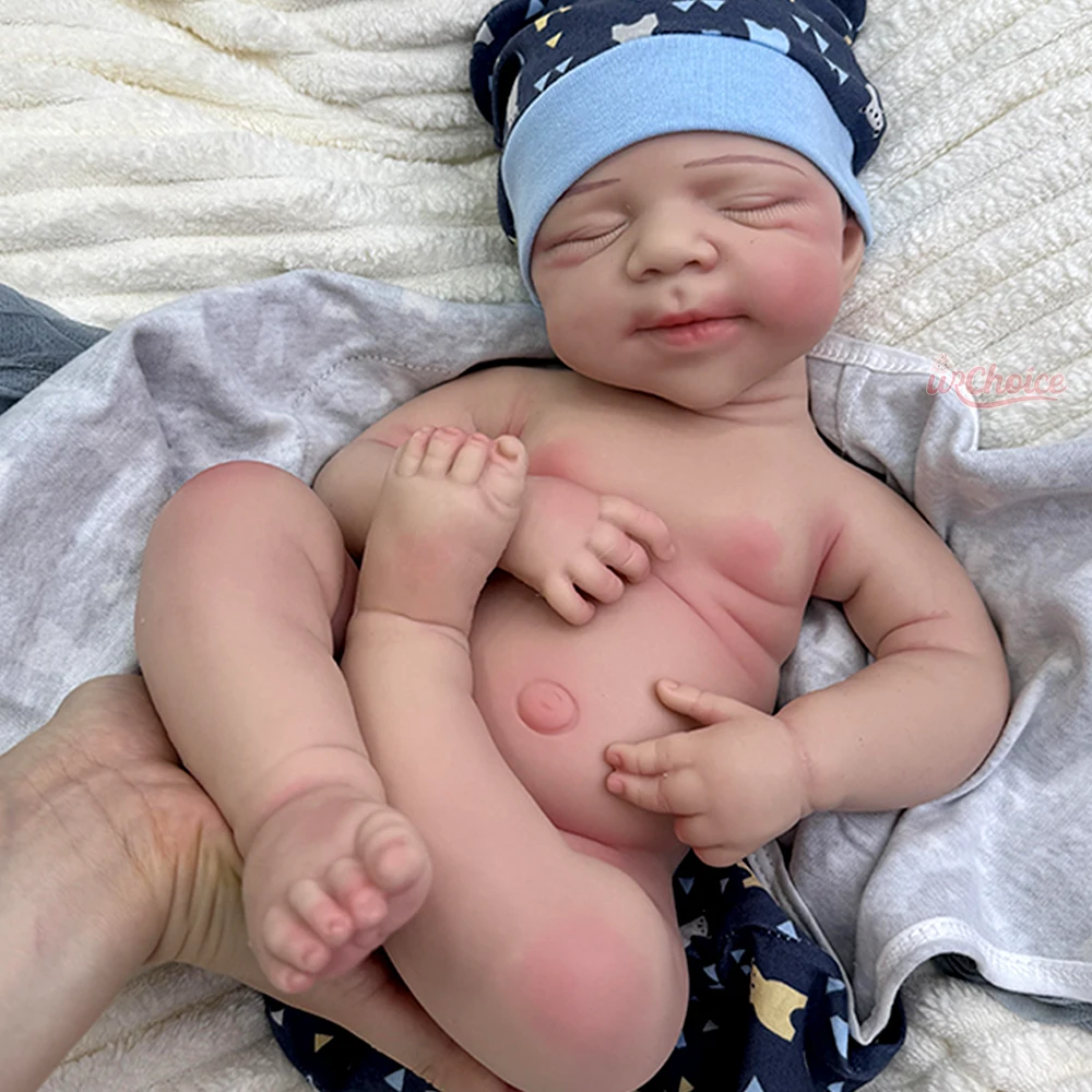 Pascale 47cm Soft Full Silicone Reborn Doll Sleepy Baby with Natural Relaxed Smile for Parenting Simulation Birthday Gifts