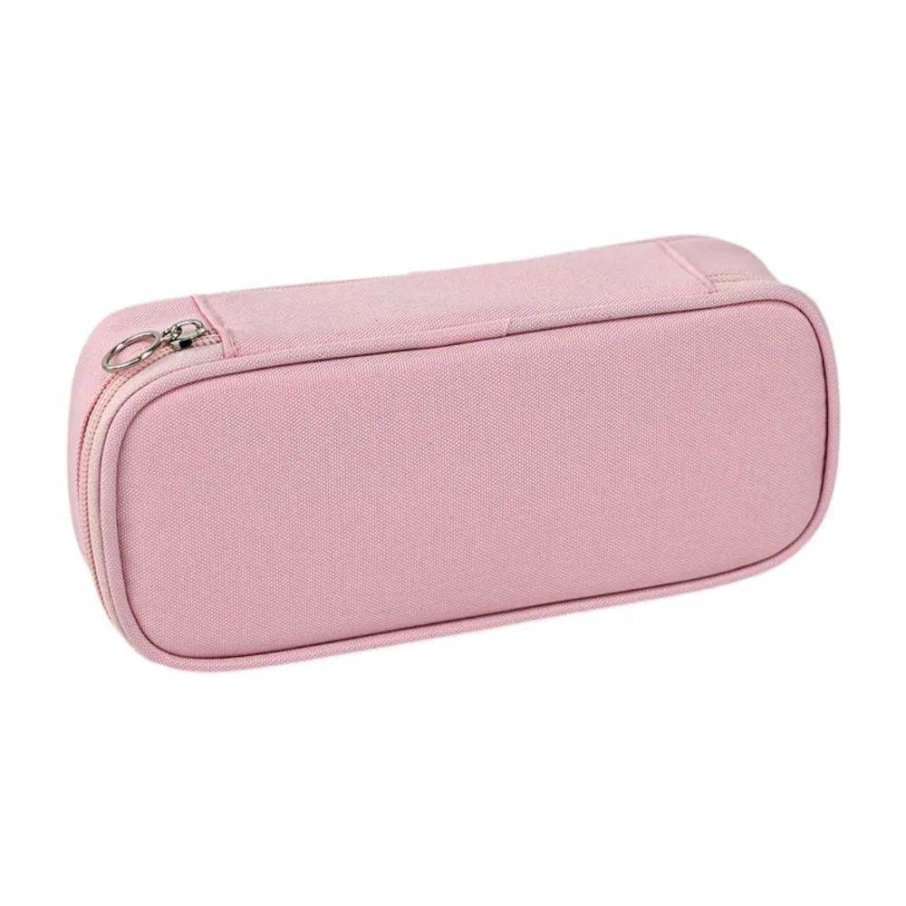 Large Capacity Minimalist Pen Bag Zippered Multi-functional Layered Pencil Case Space Saving Oxford Cloth