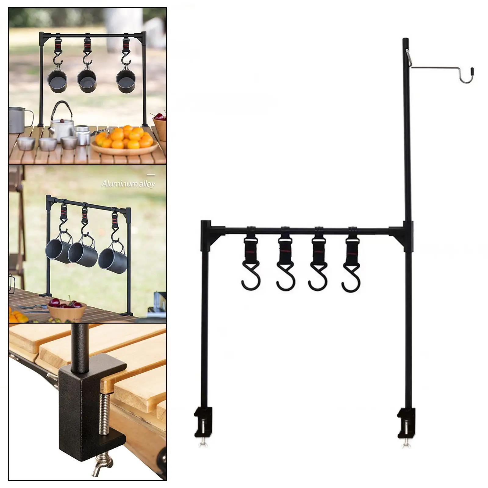 Camping Hanging Rack Outdoor Lamp Stand Pole Desktop Storage Rack Multifunctional Collapsible with Hooks for Cooking Supplies