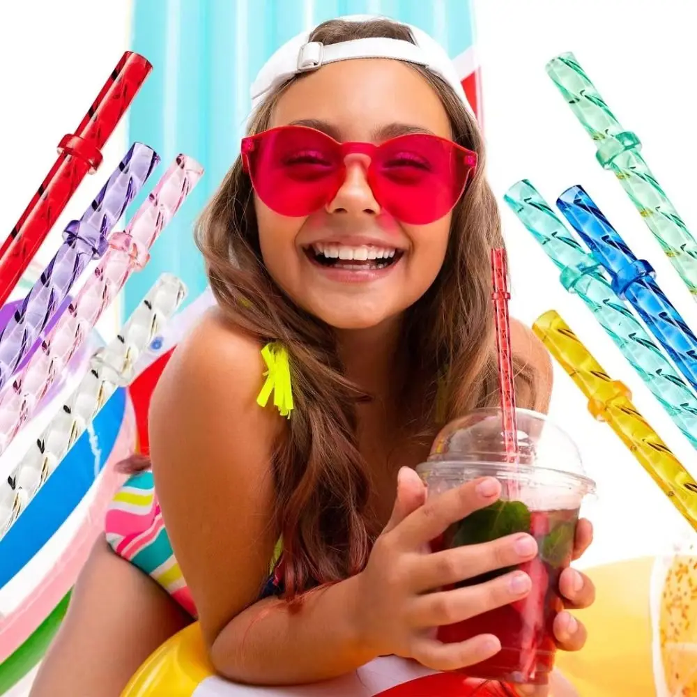 Reusable ECOZEN Straws Multi-color Recycling Plastic Drinking Straws With Clasps Party Supplies Large Diameter Straw for