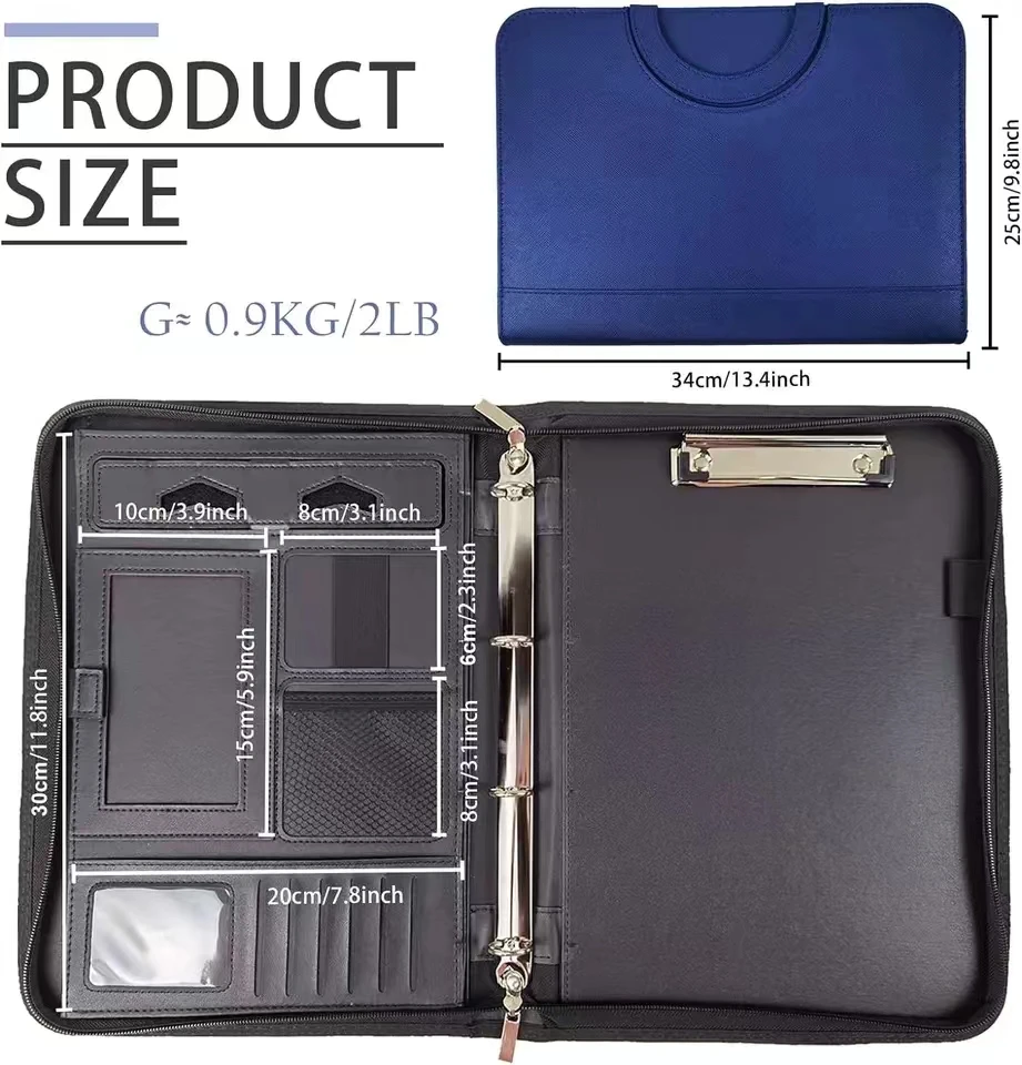 Leather Multifunctional A4 Conference Folder - Business Stationery Contract File Organizer with Zipper And Card Holder