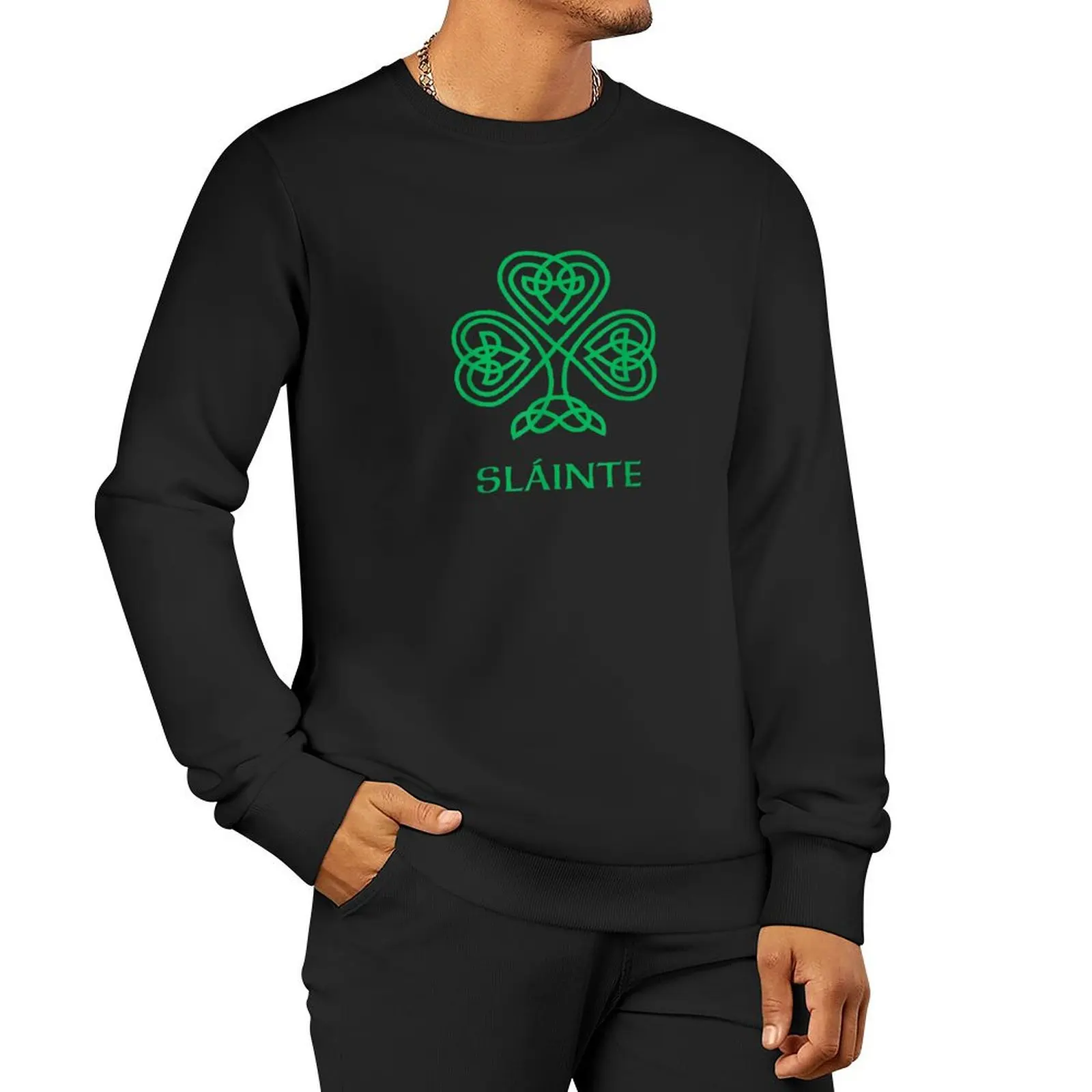 

Slainte Celtic Knot Irish Shamrock Green Shamrock Pullover Hoodie men's coat new in sweatshirts