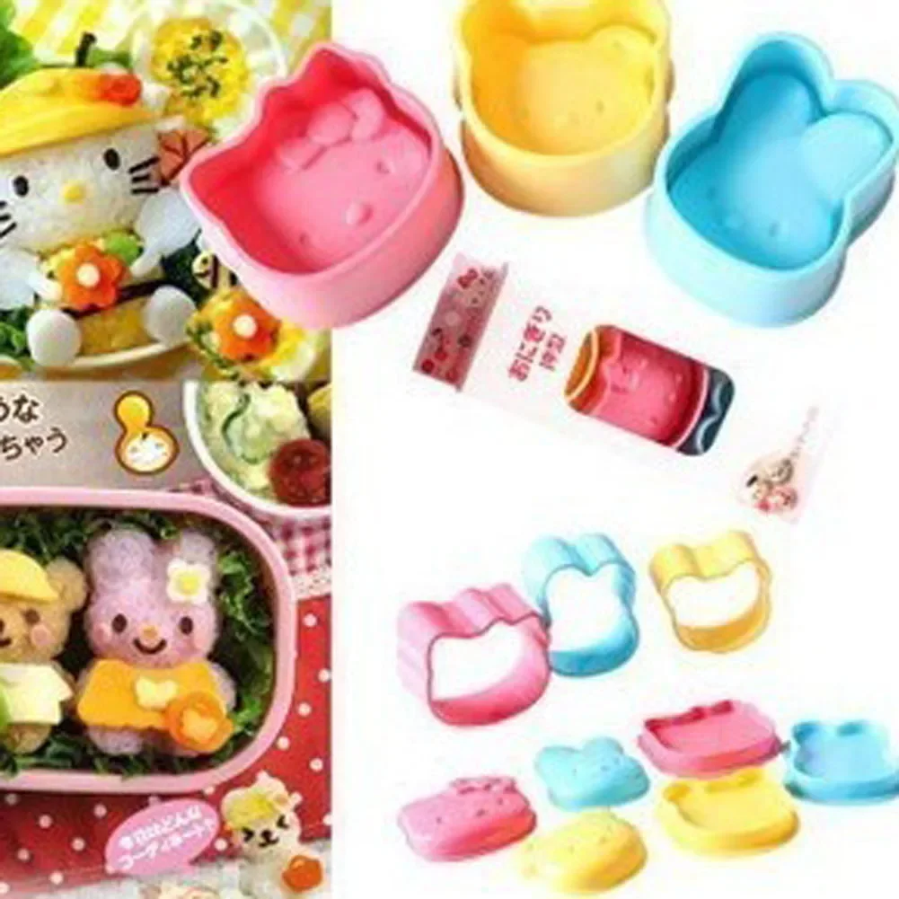 Sushi Mold Maker Sushi Making Kit Cartoon Bear Rabbit Onigiri Rice Ball Mold Kids Packed Lunch Kitchen Tools Accessories