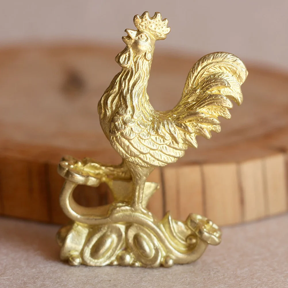 Chinese Brass Rooster Ornaments Yuanbao Chicken Copper Decor Decorations for Living Room Statues Home Small Items Shelf Golden