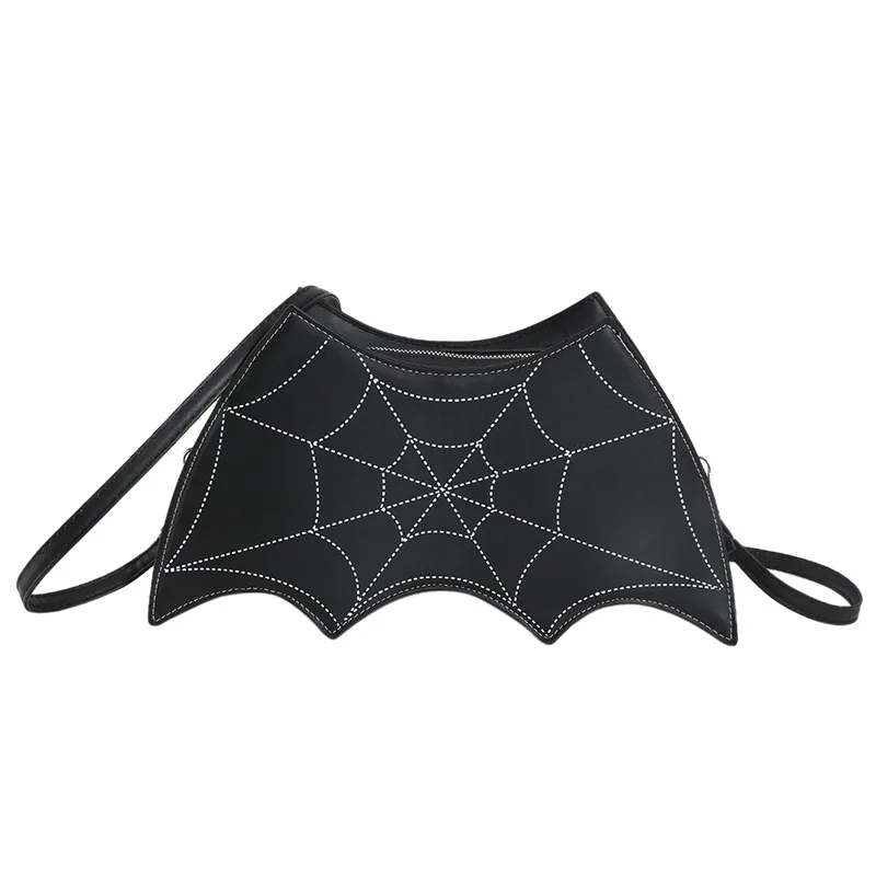 New Bat Wing Unique Chain Straddle Bags Spider Web Pattern Trend Handbag Funny Dark Punk Bat Crossbody Bags PU Leather Totes Bag