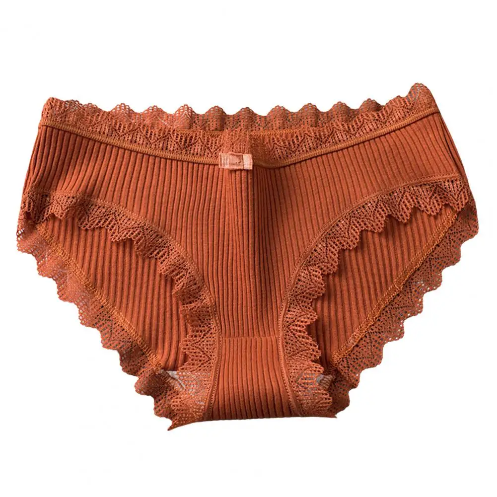 Calzoncillos suaves sin costuras con borde de encaje para mujer, ropa interior de algodón que absorbe la humedad, entrepierna, cintura media, elástica para el día a día, activa