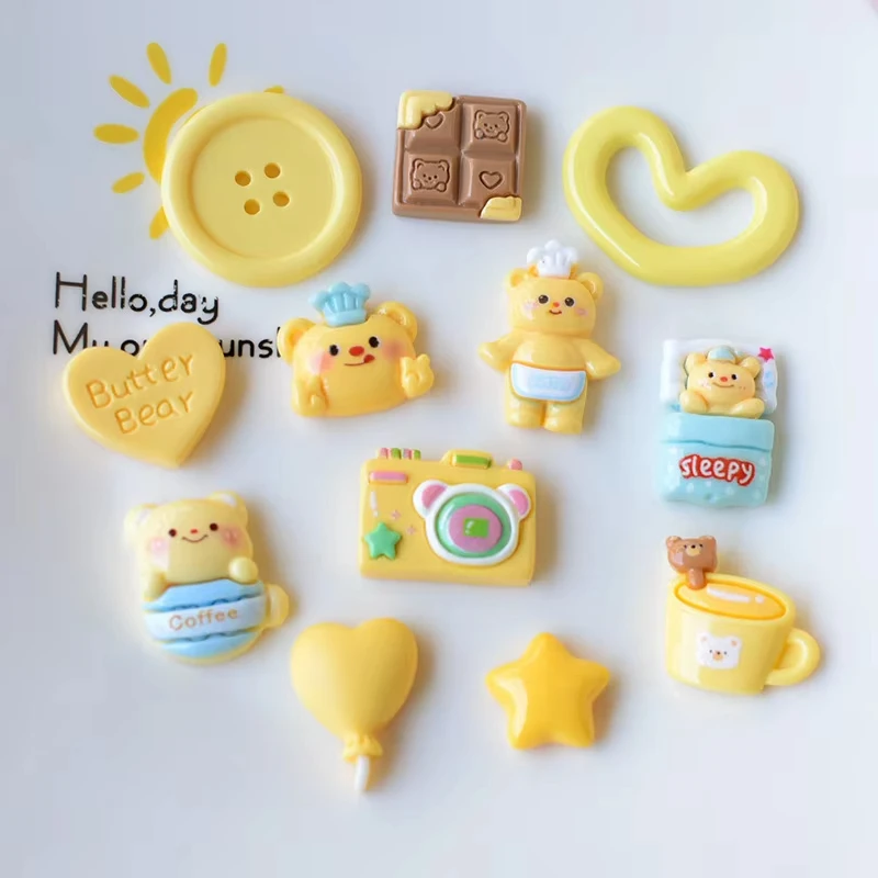 Hot Selling Cute Cartoon Butter Teddy Bear Resin Jewelry Accessories Hole Shoes Decoration Cream Glue DIY Material