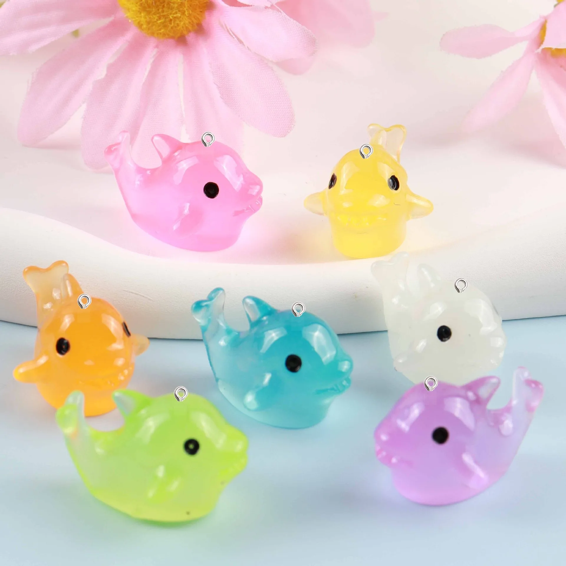 10Pcs Cute Luminous Dolphin Resin Charms Marine Animal Pendants For Girl DIY Jewelry Making Keychain Earring Craft Supplies Ring