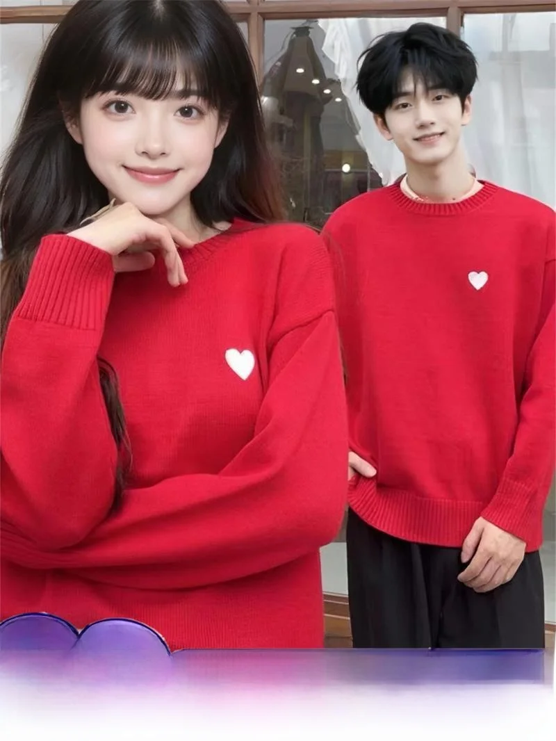 

Вязаные свитера для пар красного цвета на Новый год и свадьбу Регистрация китайского зодиака Год празднования Теплая зима Thiened...