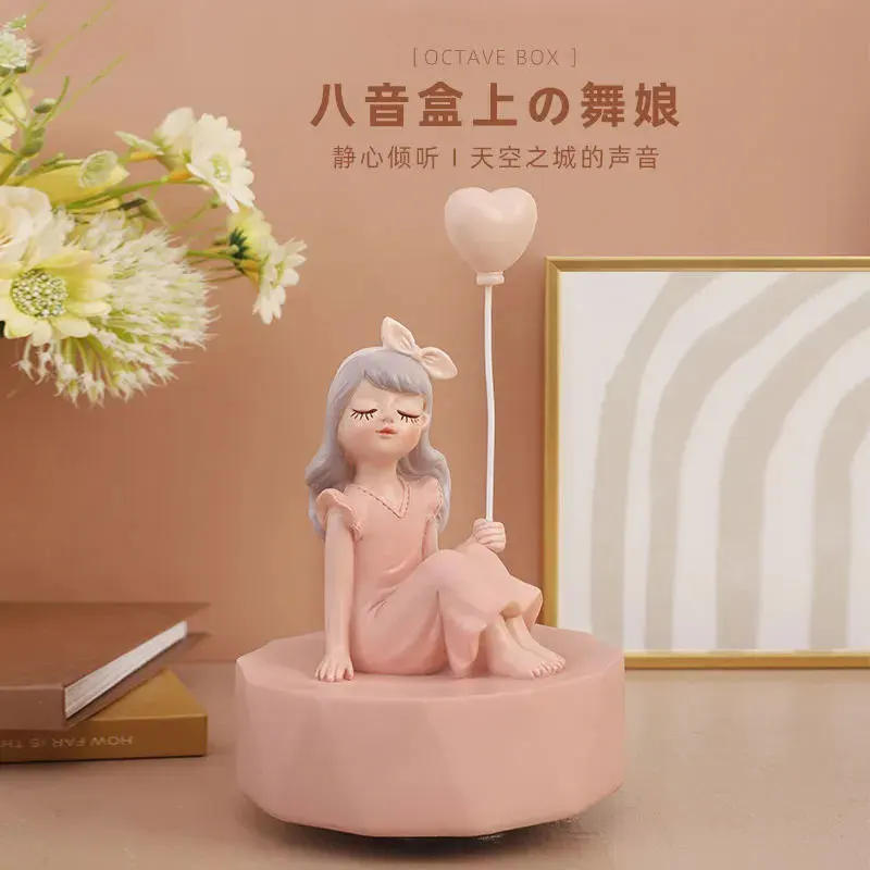 Bubble Girl Rotating Music Box Resin Ornaments Sky City Music Box Valentine's Day Birthday Gift Home Decoration