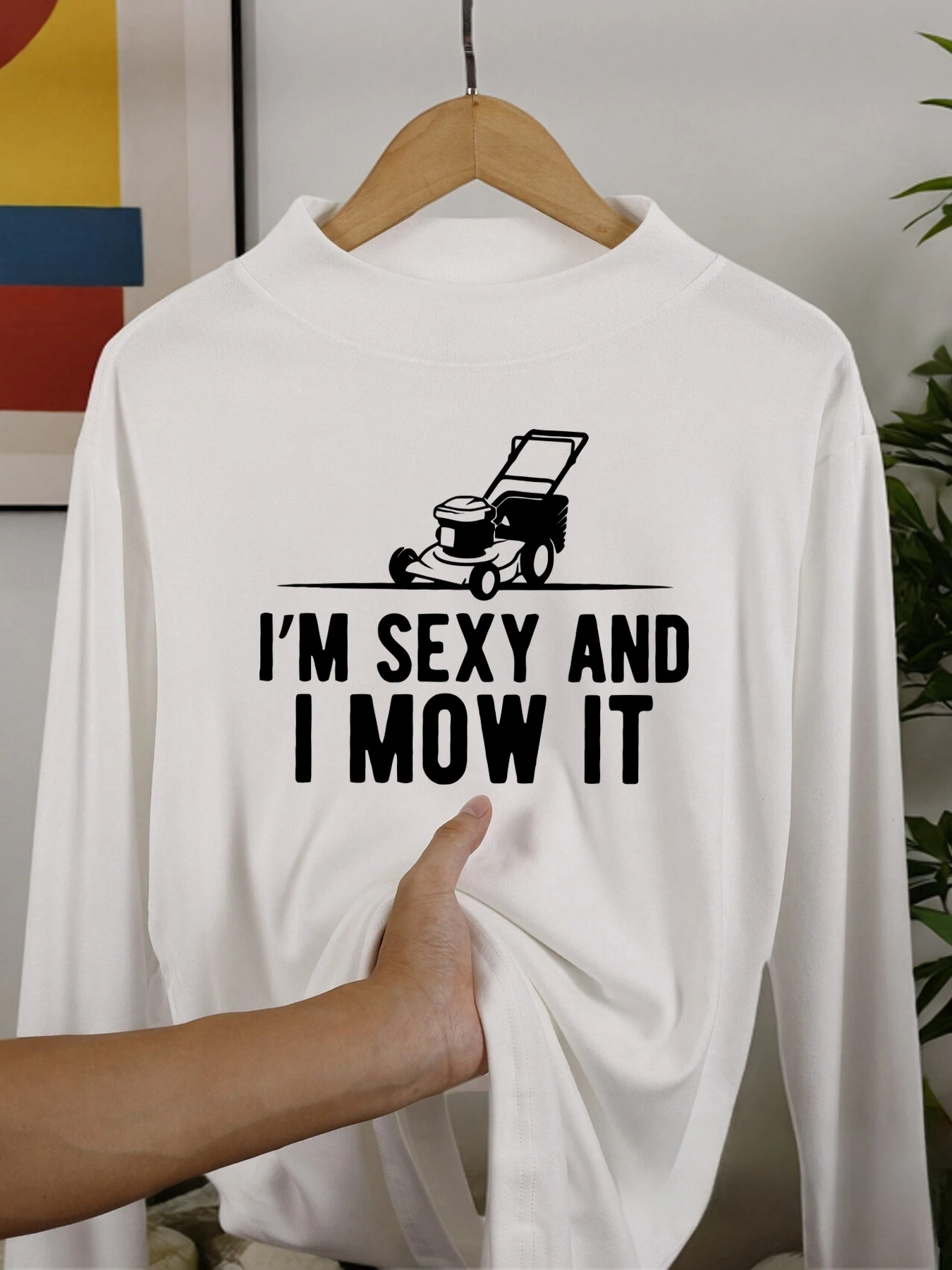 เสื้อเชิ้ตแขนยาวพิมพ์ลายฉันเป็นคนที่รักการตัดหญ้ามาก ทรงหลวมสบาย เนื้อผ้าหนา คอปกกลาง เสื้อผ้าให้ความอบอุ่น