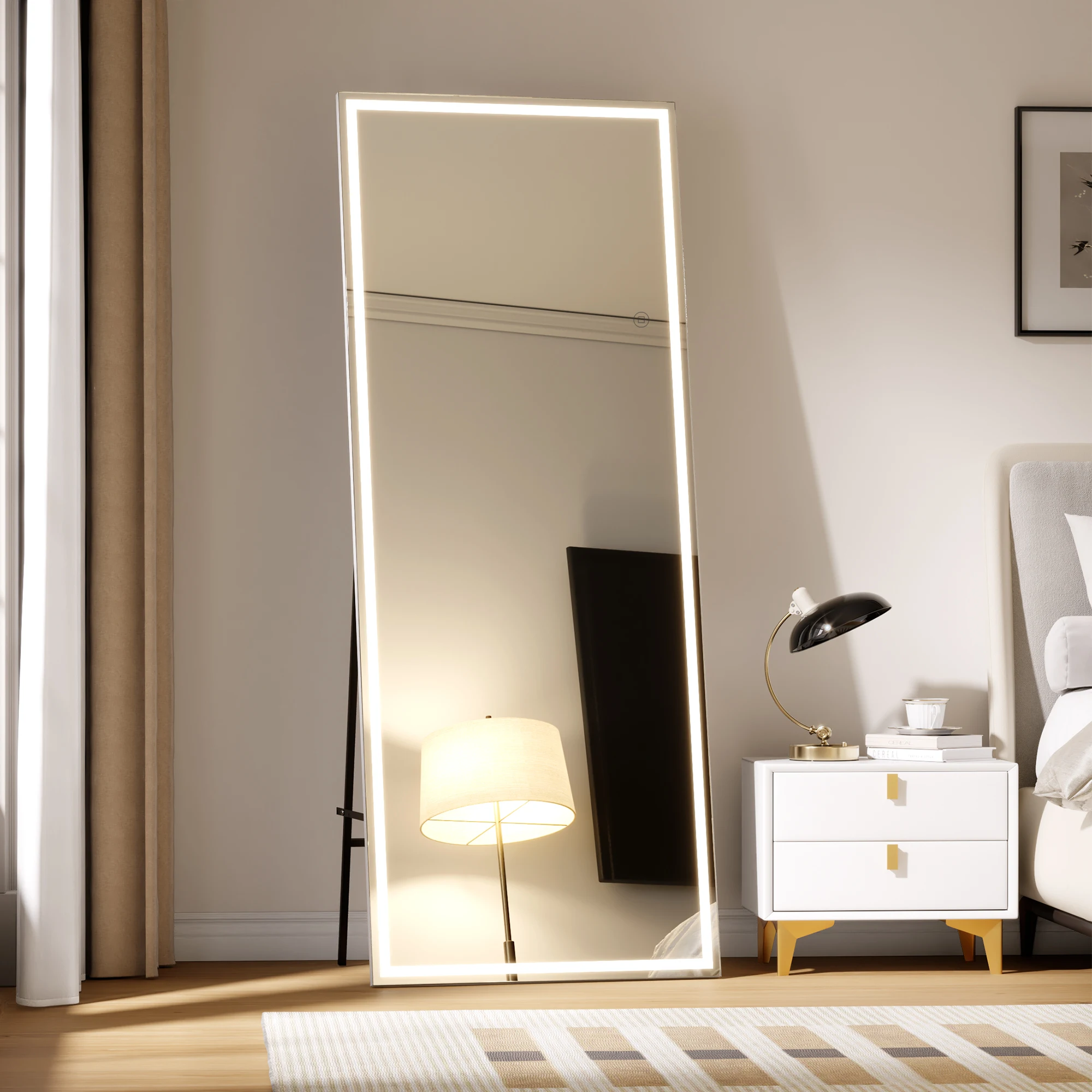 Slim Matte Black Full-Length Mirror High-Definition Explosion-Proof Aluminum Alloy Frame for Floor-Standing Leaning Or Wall-Mounted Installation in Bedrooms Bathrooms Entryways