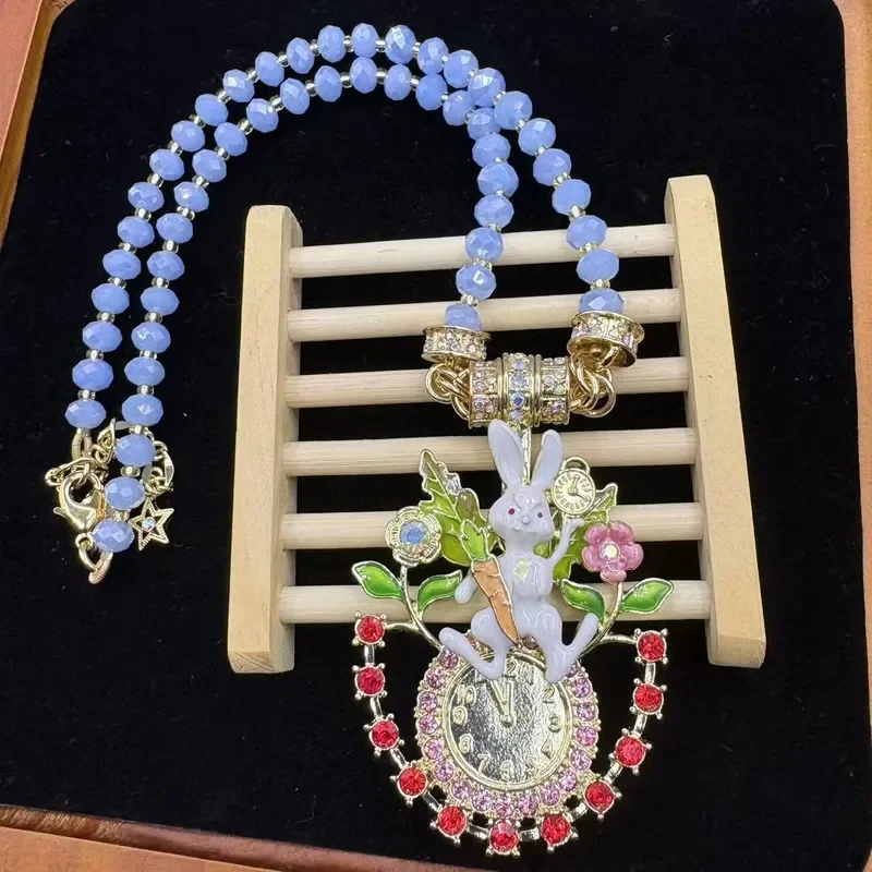Qingdao necklace new medieval vintage retro enamel Czech diamond retro handmade enamel fairy rabbit magnetic attraction item