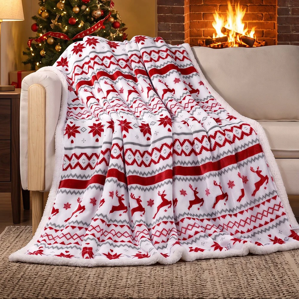 150x200cm Winter Christmas-Themed Blanket Cover Double-Layer Flannel Blankets All seasons Thick Sheepskin Sofa Cover Blankets