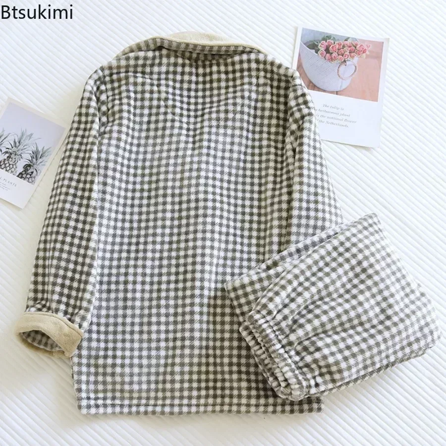 2026 Men's Warm Pajamas Winter Plus Velvet Thickened Flannel Warm Long Sleeve Trousers Pajama Sets Coral Fleece Homewear Outfits