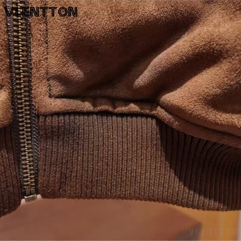 Women's Suede Zip-Up Jacket Coat with Pockets - Spring/Fall