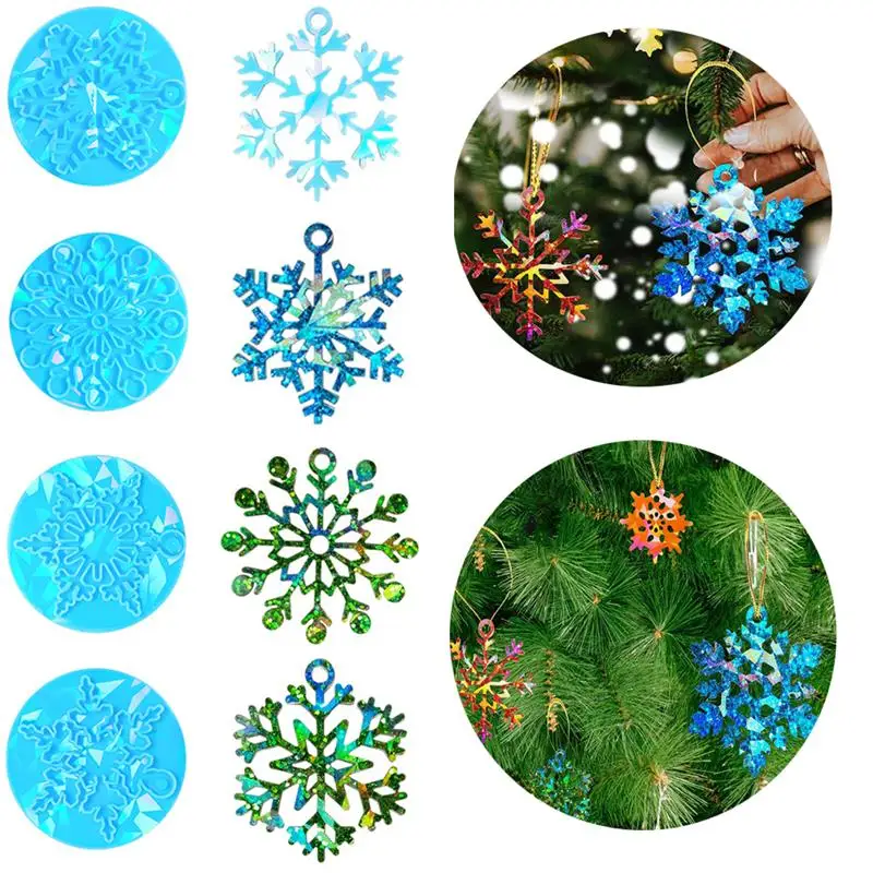 Snowflake Silicone Mold Christmas Pendant Epoxy Resin Mould Holographic Laser DIY Epoxy Resin Pendant Crafts Jewelry Making Mold