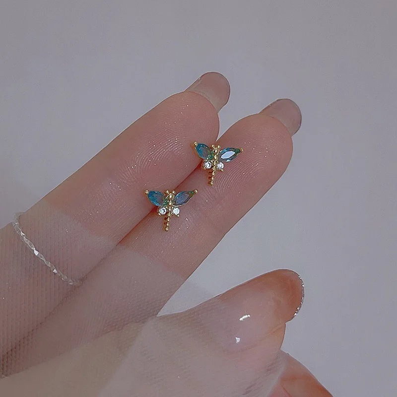 Insect Stud Earrings for Women Zircon Dragonfly Earrings Small Exquisite Design Jewelry Female Simple Accessories Girls Gift