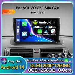 Android 14 Carplay Auto dla VOLVO C30 S40 C70 2006 -2010 2011 2012 Multimedia radiowe samochodu odtwarzacz nawigacyjny Stereo GPS WIFI + 4G DPS