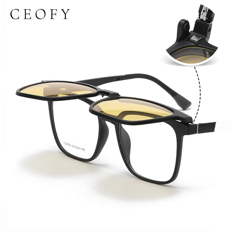 Ceofy Men Glasses Frame Sun Clip Square Night Vision Prescription Myopia Eyeglasses Optical Frame Sunglasses for Men Women