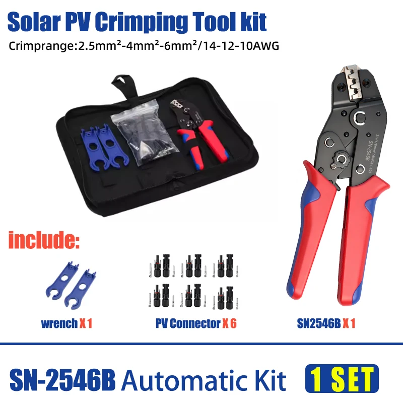 Solar Photovoltaic Tool Kit, suitable for 2.5/4/6mm² wires, equipped with SN2546B wire stripper, solar wrench and solar connecto