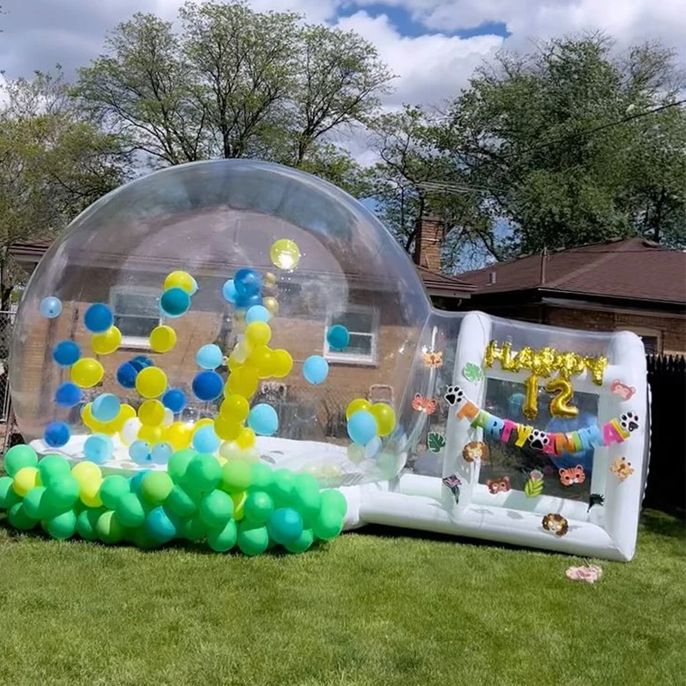 New Jumping Trampoline 10/13ft Bubble House, Inflatable Bubble Tent Dome with 1100W Air Blower Hand Pump  for Birthdays, Parties