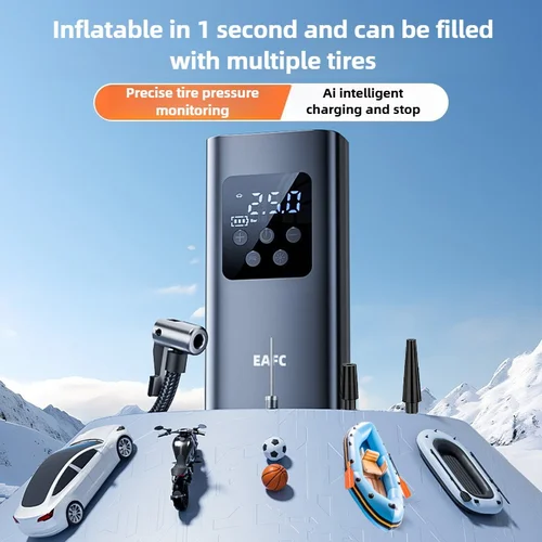 Imagen 2 del producto Bomba de aire portátil inalámbrica/con cable de 150PSI, compresor de aire rápido para neumáticos de coche, motocicleta, bicicleta, bola, bomba de aire de presión precisa