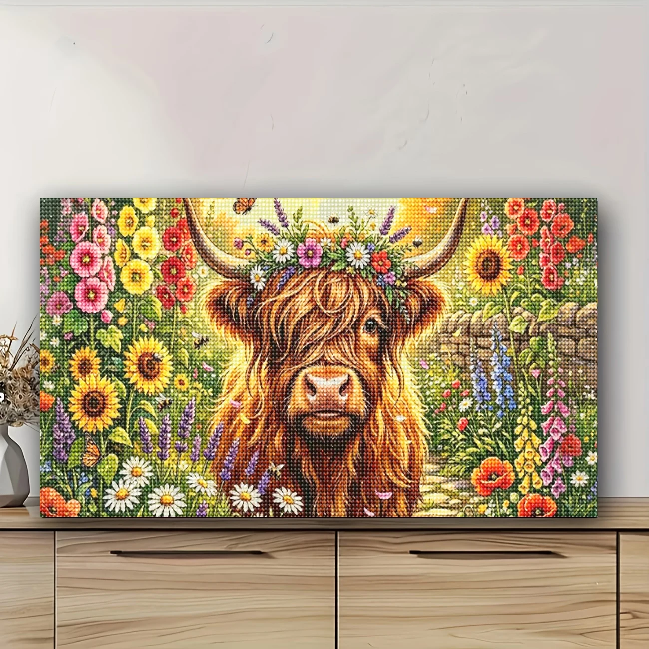 DIY Diamond Painting Jewelry Cross Stitch Highland Cow Wearing FlowFull Drill Diamond Art Kits Mosaic Embroidery Home Decor