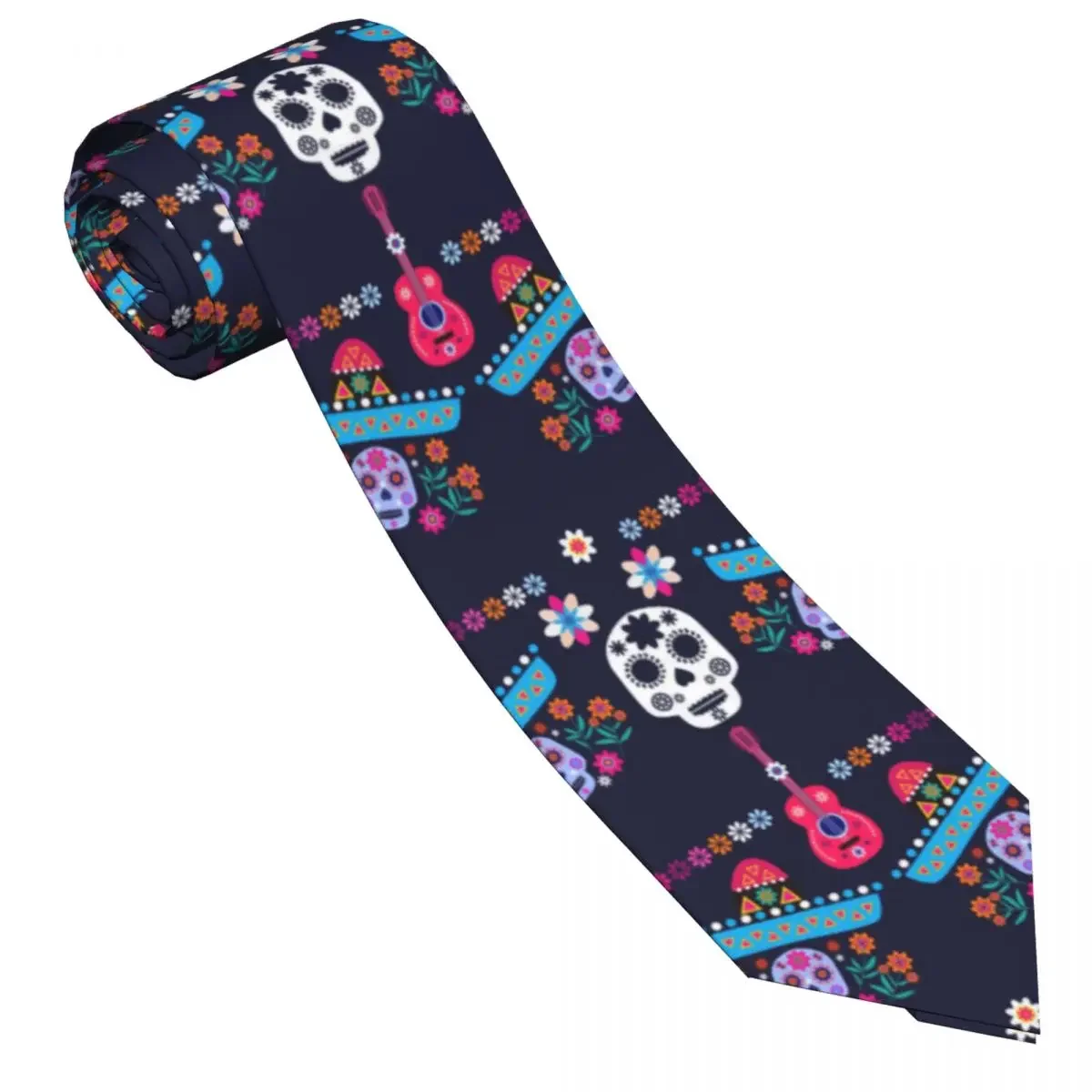 Casual Arrowhead Skinny Mexican Sugar Skulls And Flowers Necktie Slim Tie For Party Formal 