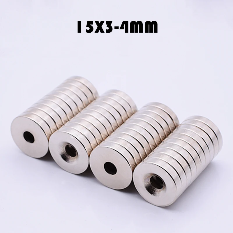 

10Pcs 15x3 mm Hole 4 mm Neodymium Magnets Countersunk Round NdFeB Magnet Powerful Rare Earth Permanent Imanes Aimant 15x3-3 mm