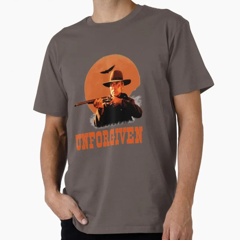 Unforgiven elec 80s الرجعية الفيلم الغربي eastwood خمر كاوبوي فيلم هدية تي شيرت كبير الحجم بلايز 100% القطن يرتديها طباعة الملابس