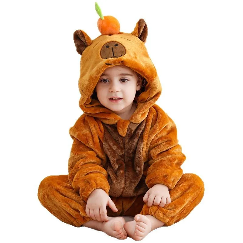 Baby Girl Romper Flannel Crawling Suit Baby Hooded Cartoon Style Jumpsuit 2025 Winter New Born Baby Items M