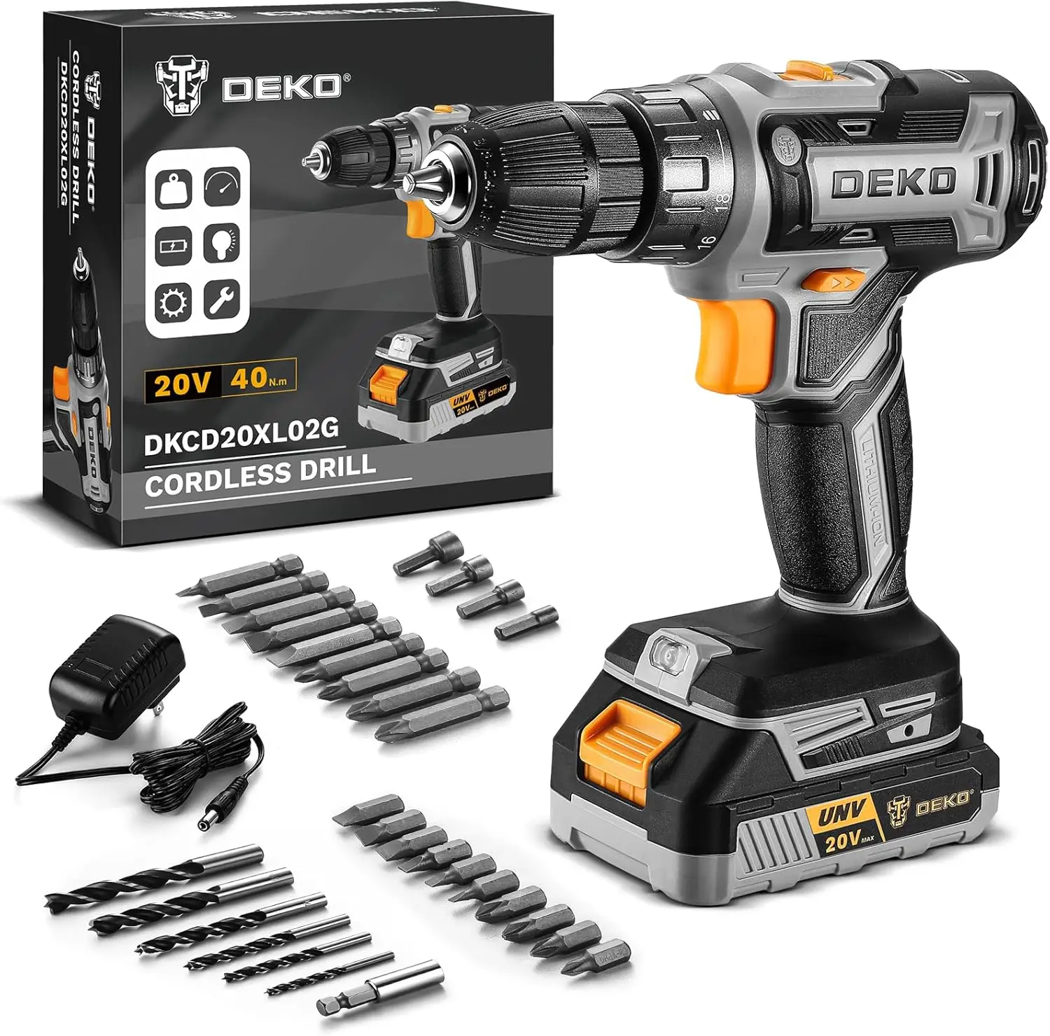

20V Cordless Drill Set with Battery, Charger & Bits - Ideal for DIY Home Repairs