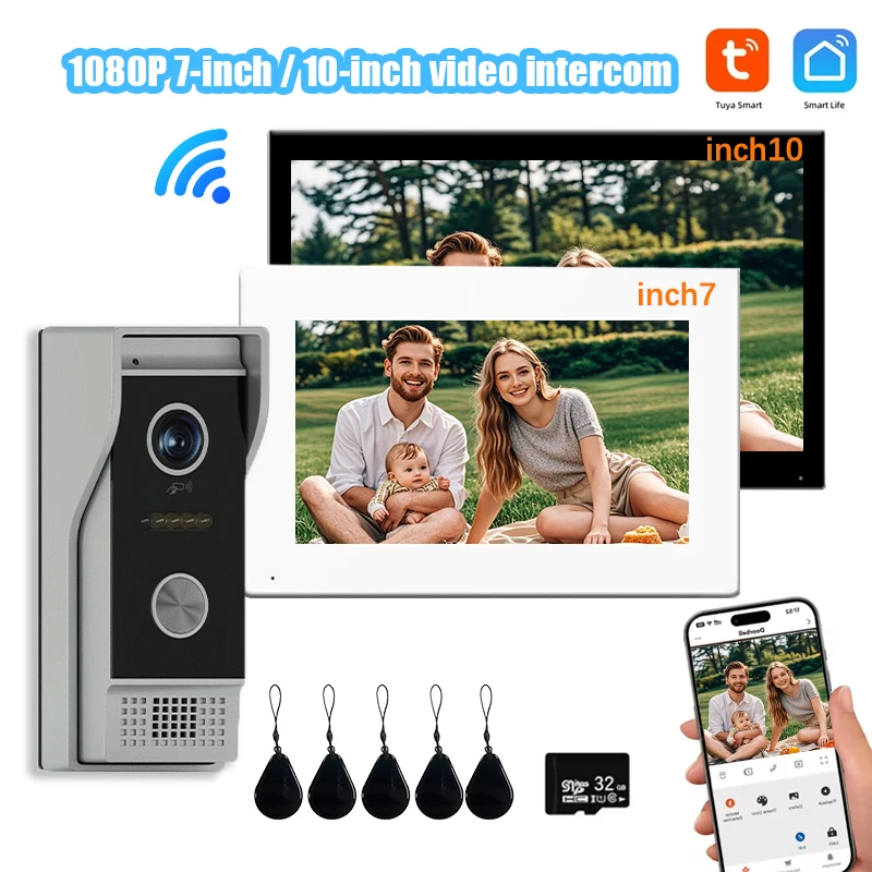 Smart Home Video Intercom 7/10-inch 1080P PWifi TUYA APP Video Phone RFID Access Control System Villa Apartment Video Call