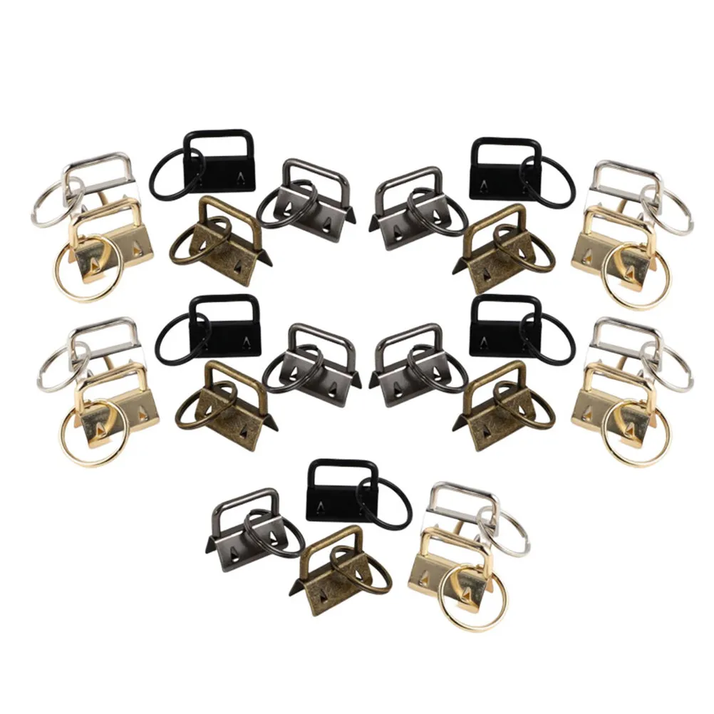 50pcs Metal End Caps For Key Fob Chain Diy Fabric Wristlet Lanyard Strap 25Mm Black Craft Hardware Belt Suitcase Accessories