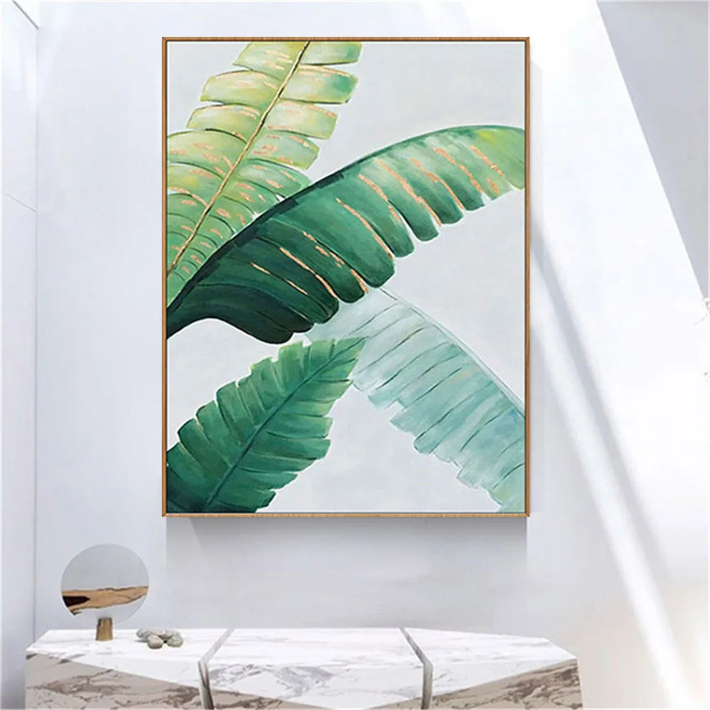 

Green And Gold Pineapple Monstera Plant Paintings Large Leaf Wall Art Picture For Living Room Decor Unique Handmade Oil Painting