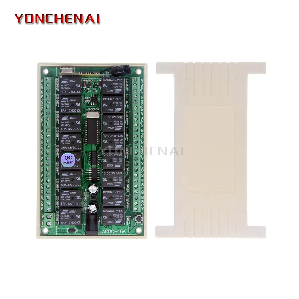 Controlador de Radio de largo alcance, interruptor de Control remoto inalámbrico RF, 16 interruptores de relé, salida con transmisor de 16 teclas, cc 12V/24V, 16 canales, 100M