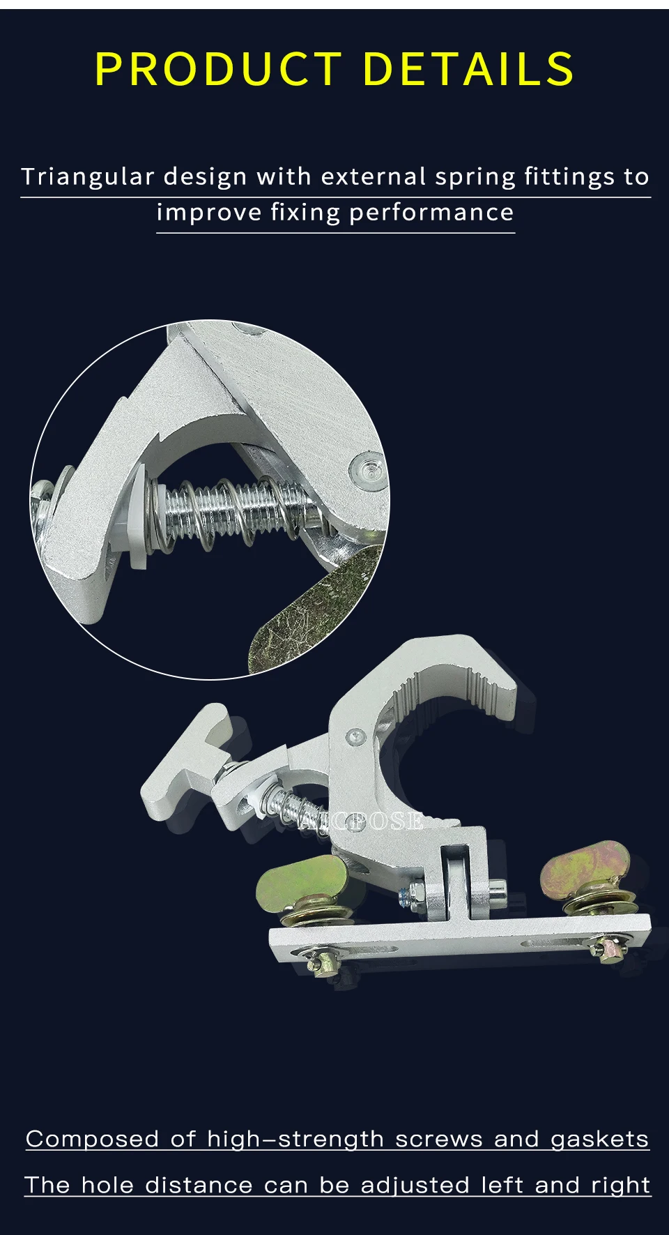 Cast Aluminum Lamp Hook Moving Head Lamp Special Load-Bearing 150KG Suitable for Pipe Diameter 42-61MM