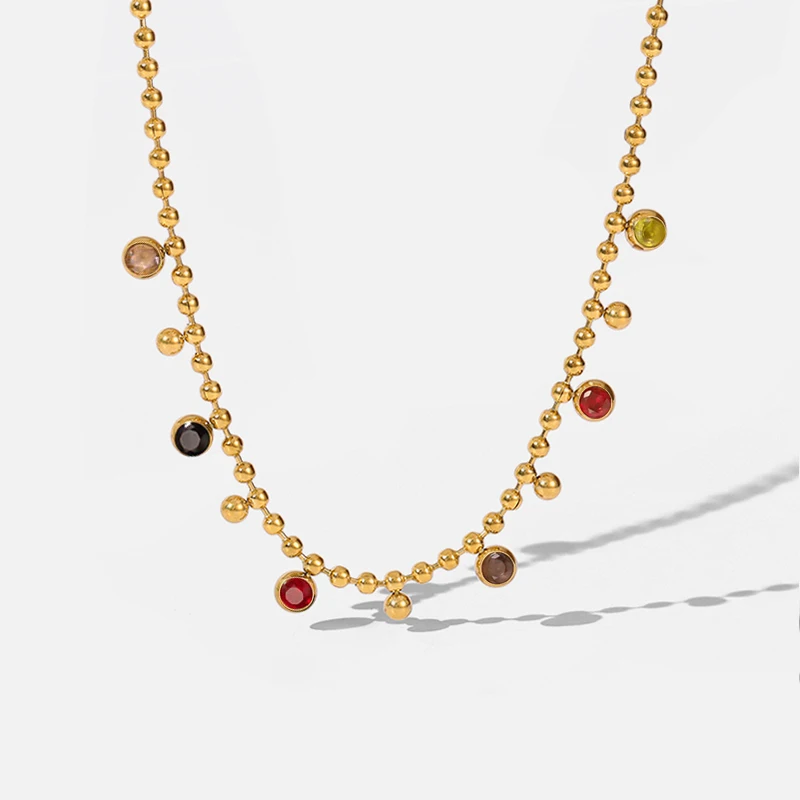 EILIECK 316L Stainless Steel Colored Zircon Crystal Beaded Necklace For Women High Quality Rustproof Neck Jewelry Girls Gift