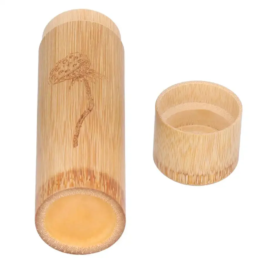 Tea Box Round Bamboo Tea Canister Portable Tea Storage Container Box Holder for Tea Coffee Beans Nuts Home Office Bamboo Tea Jar