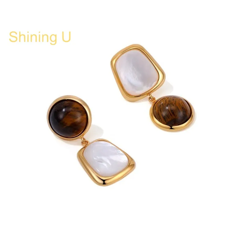 Shining U Shell Tiger's Eye Dange Earrings for Women Fashion Jewelry Autumn