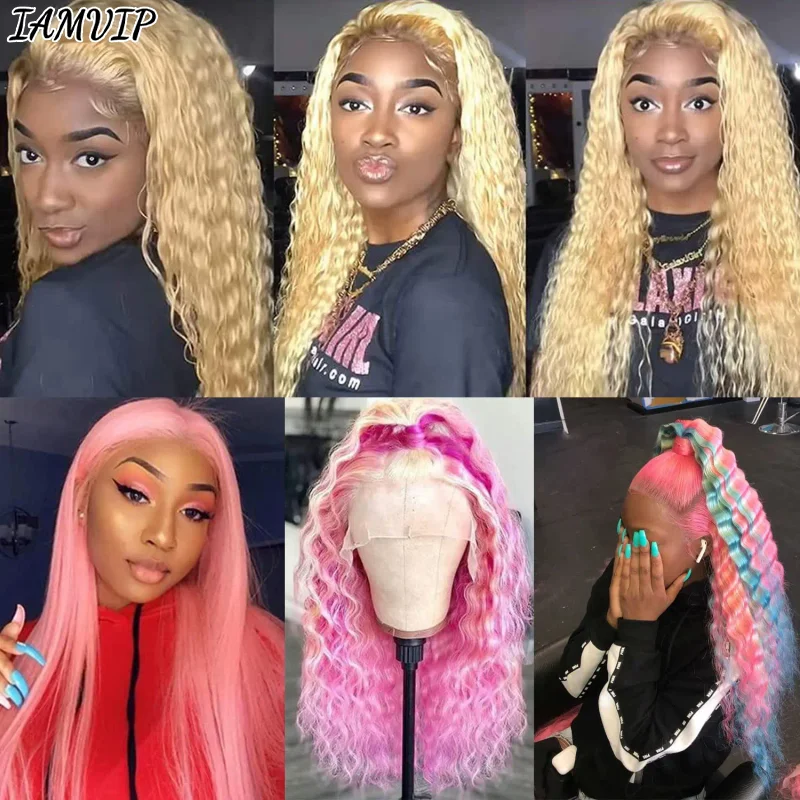 Wig gelombang dalam renda Frontal 613 HD 13x4 Wig rambut manusia renda depan Wig rambut manusia pirang tanpa lem Wig gelombang air pirang rambut manusia